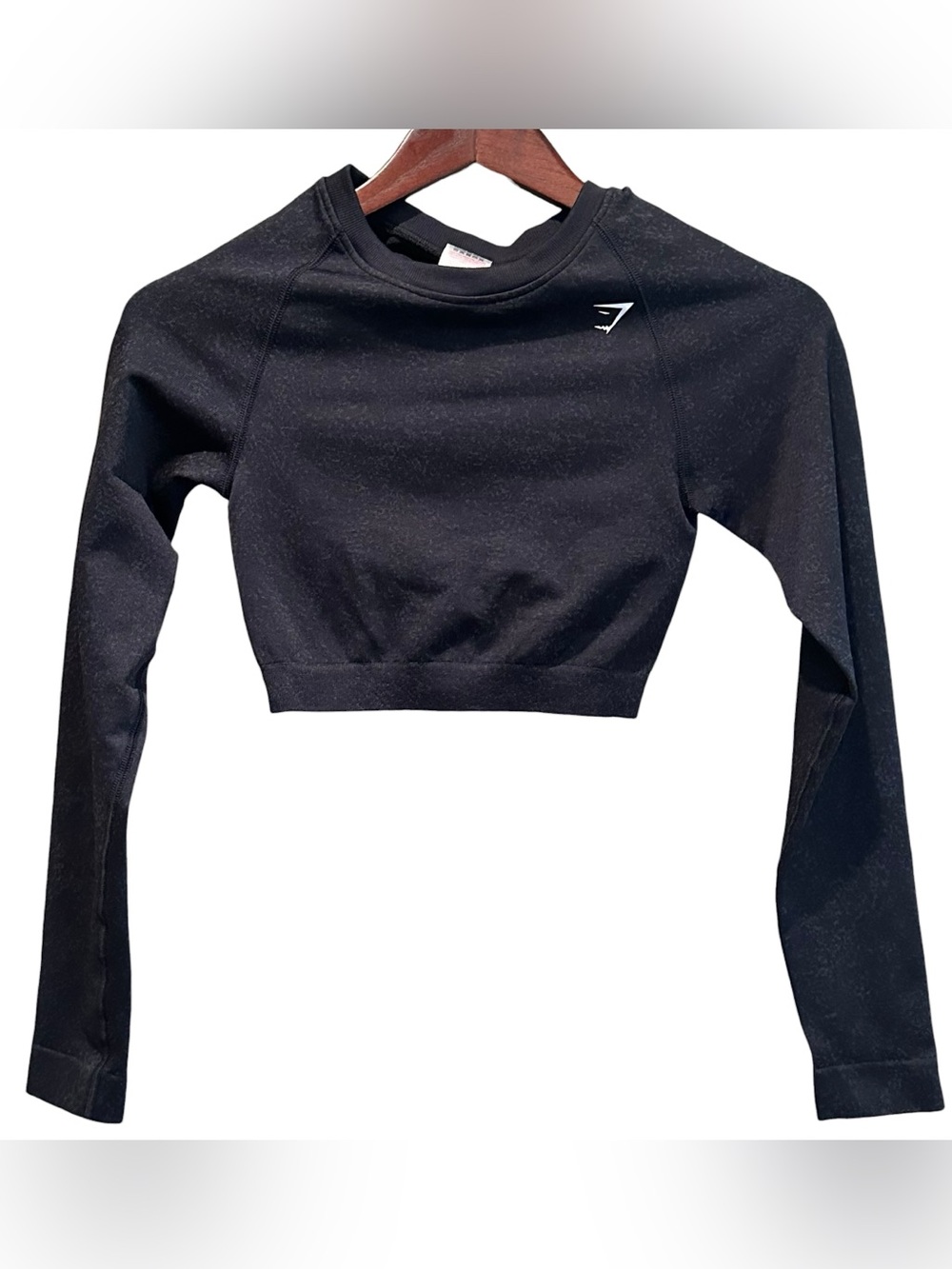 Gymshark Women's Black Gray Cropped Long Sleeve Crew Neck Stretch Raglan Top S